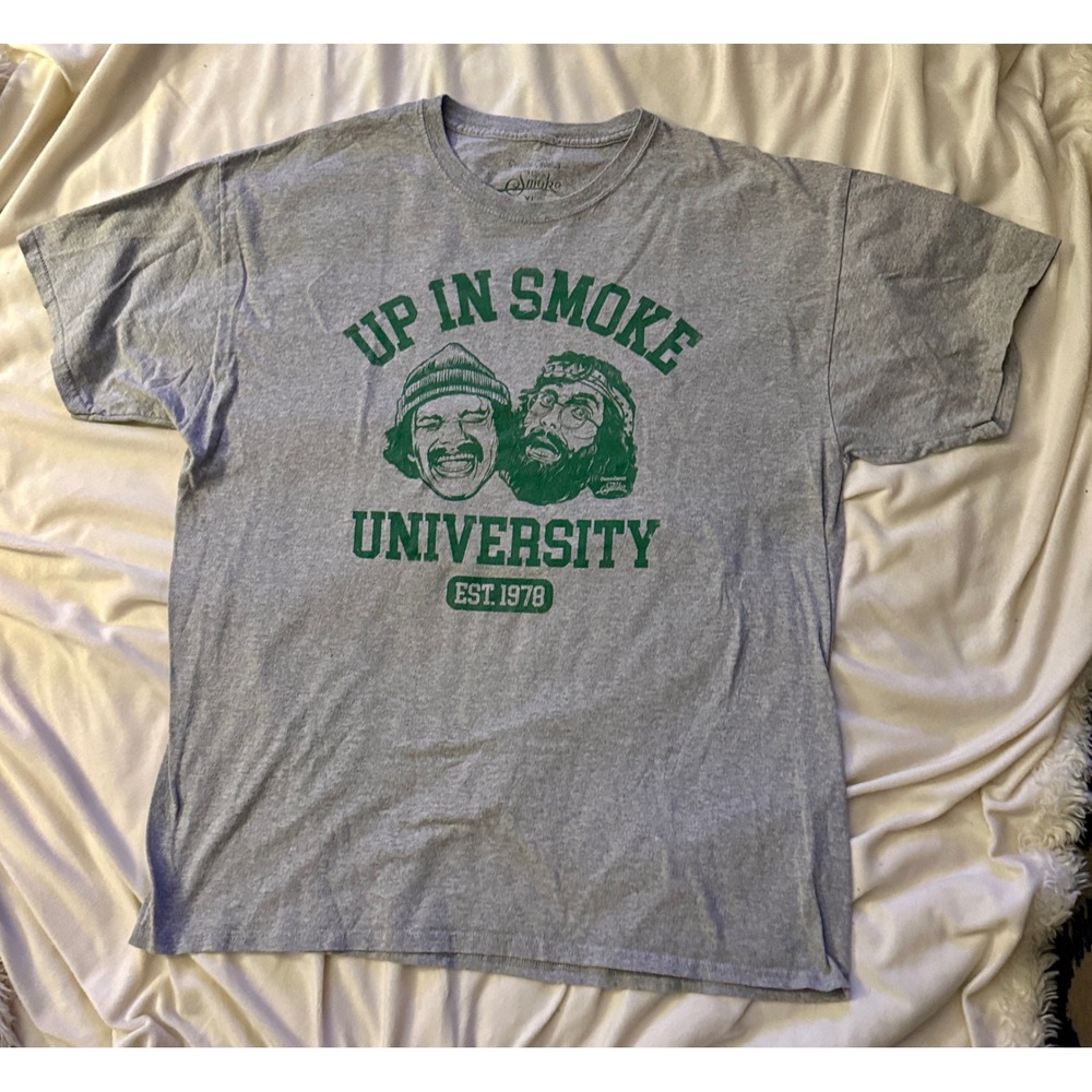RARE Cheech & Chong T-Shirt Mens XL Gray Up In Smoke University Graphic Tee